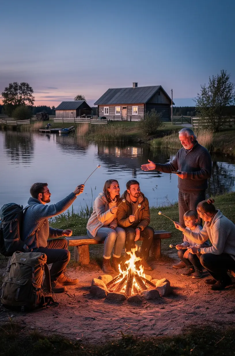 Maastik maalähedase talukoha ja roheliste põldudega Eestimaal